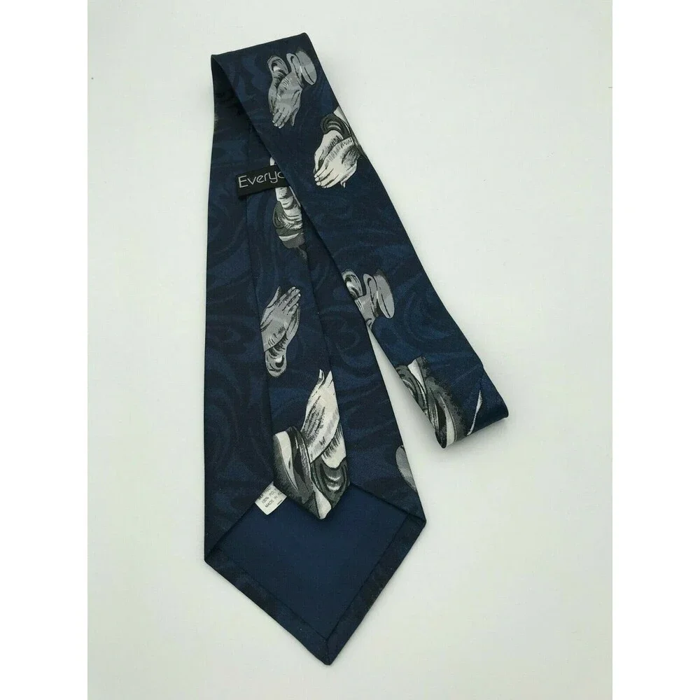 Everyday PRAYING HANDS Navy Blue Men's Tie. 56 x 4 in Classic Necktie. Religious